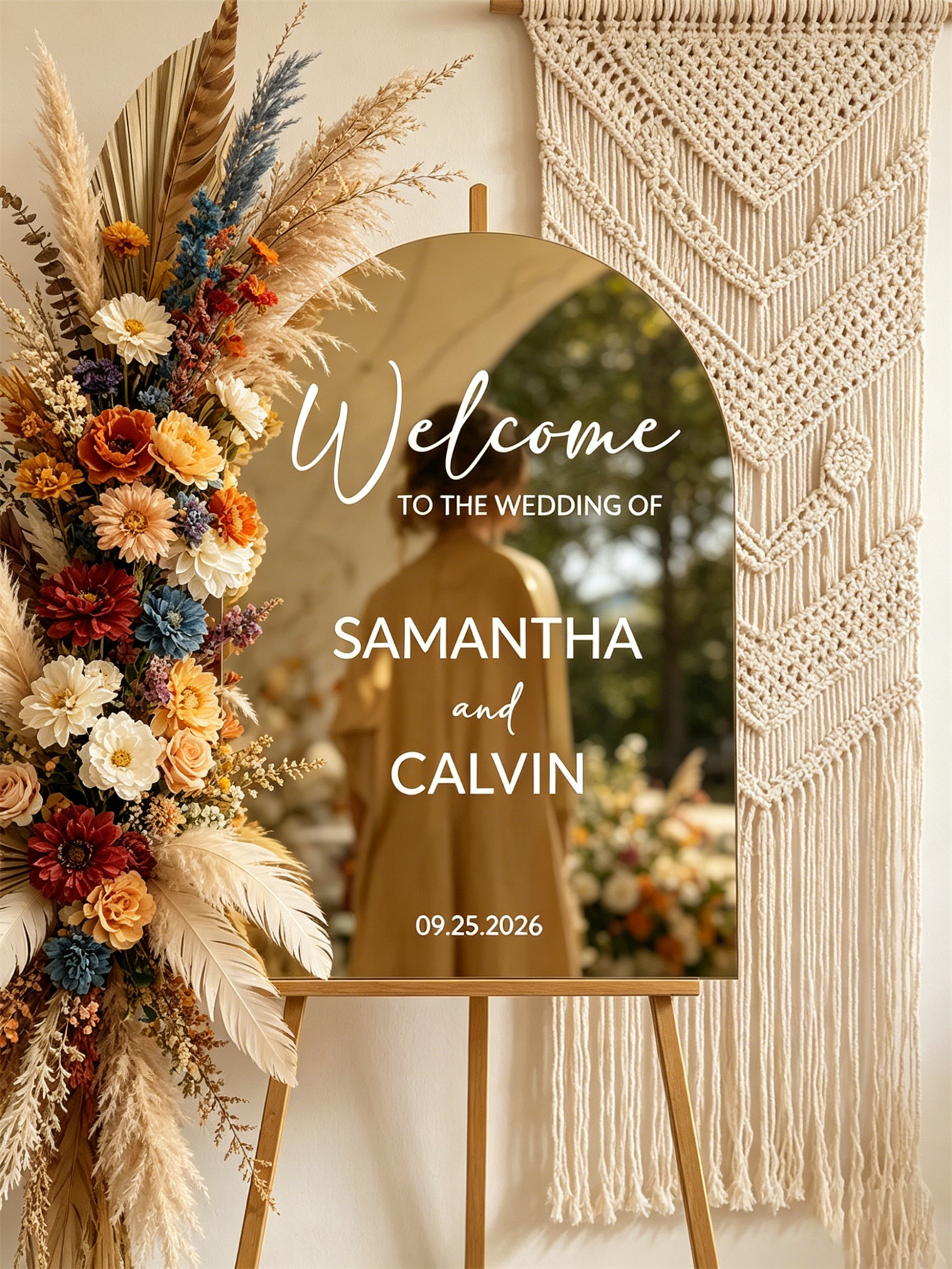 Mirror acrylic welcome signs, golden mirror wedding direction signs, custom wedding direction signs, ceremony welcome signs